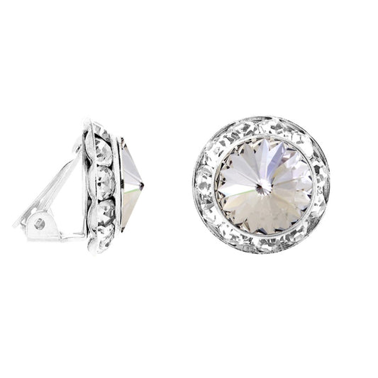 Clear Crystal Clip On Stone Stud Earrings Dance Wedding Bridal