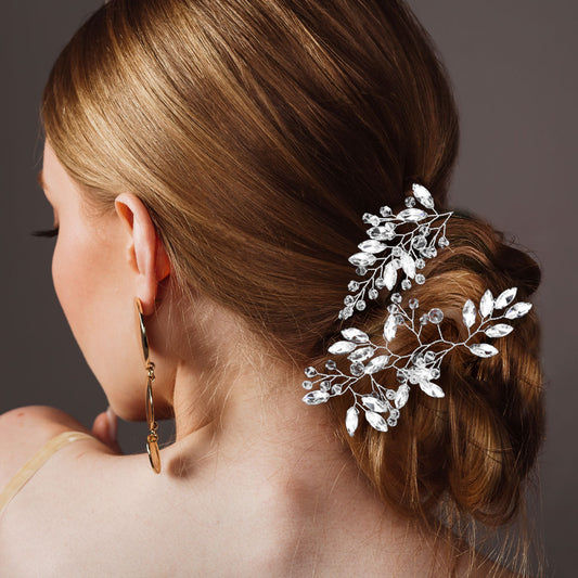 Silver Rhinestone Crystal Floral Leaf Stone Wedding Bridal Prom Hair Vine
