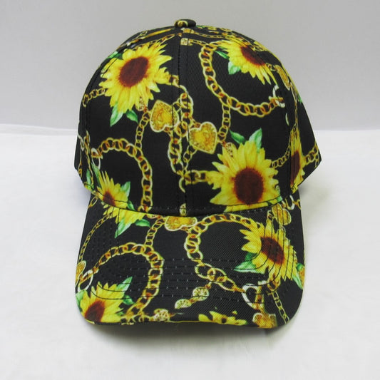Women's Black &amp; Yellow Sunflower Designer Look Baseball Hat Fashion Cap Summer